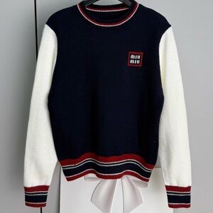 Miu Miu Navy and White Sweater with Red Accents